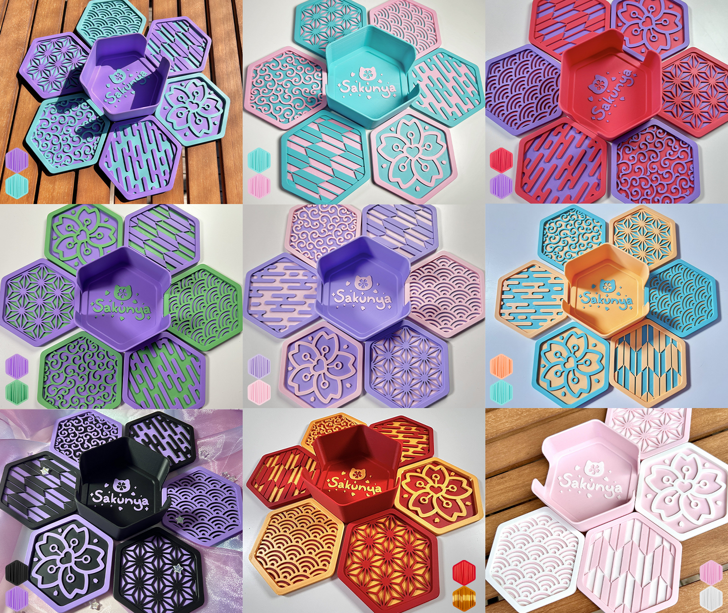 6er Untersetzer Set mit japanischen Mustern